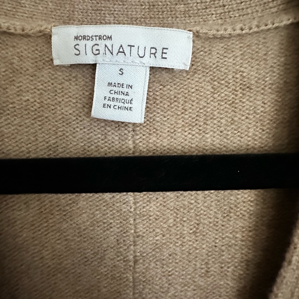 Nordstrom Classic Camel Tan V-Neck Button Cardigan Cashmere Sweater - Picture 3 of 4